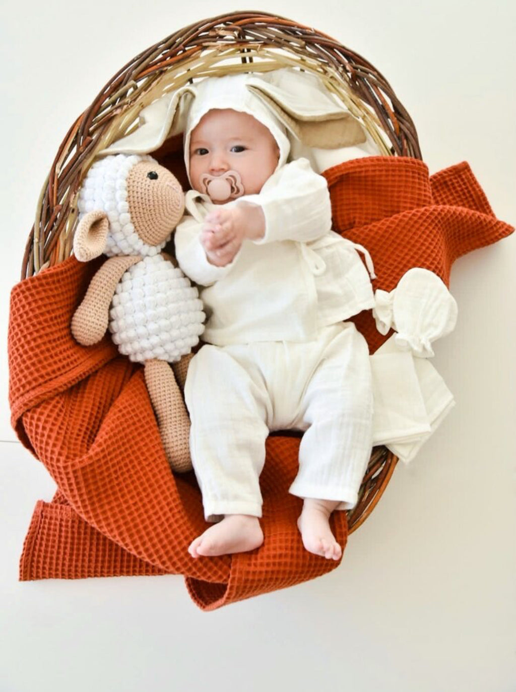 Muslin newborn set | Biologisch katoen | Bruine oortjes | 4-delig