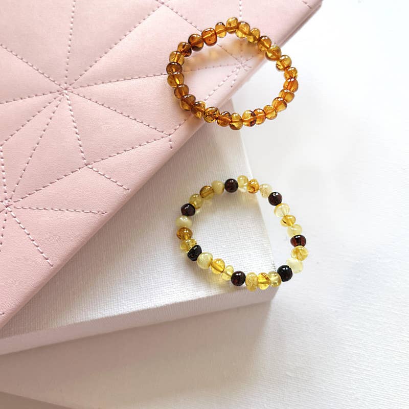 Barnsteen armband voor baby's in veelkleurig, natuurlijke sieraden voor comfort en stijl