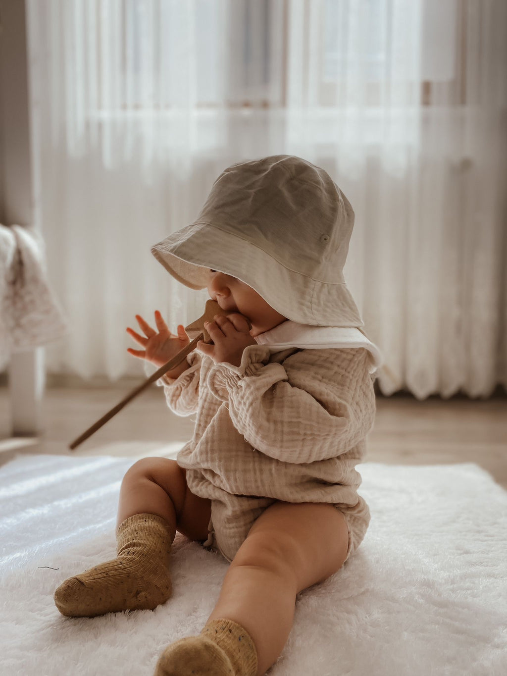 Mousseline Rompertje |  Biologisch katoen | Beige