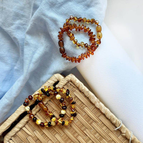 Barnsteen armband voor baby's in Cognac-kleur, natuurlijke sieraden voor comfort en stijl