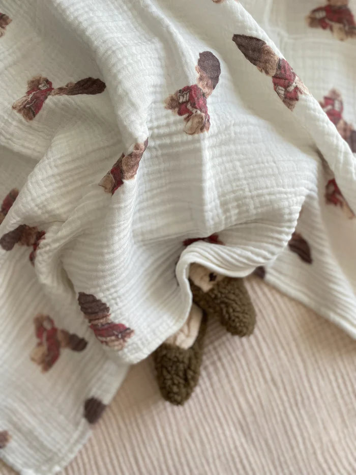 Hydrofiele doek | Biologisch katoen | 100x100cm | Rode beertjes