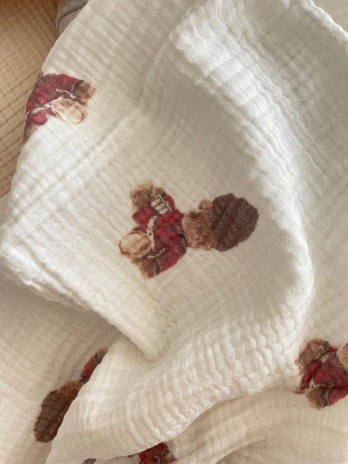 Hydrofiele doek | Biologisch katoen | 100x100cm | Rode beertjes