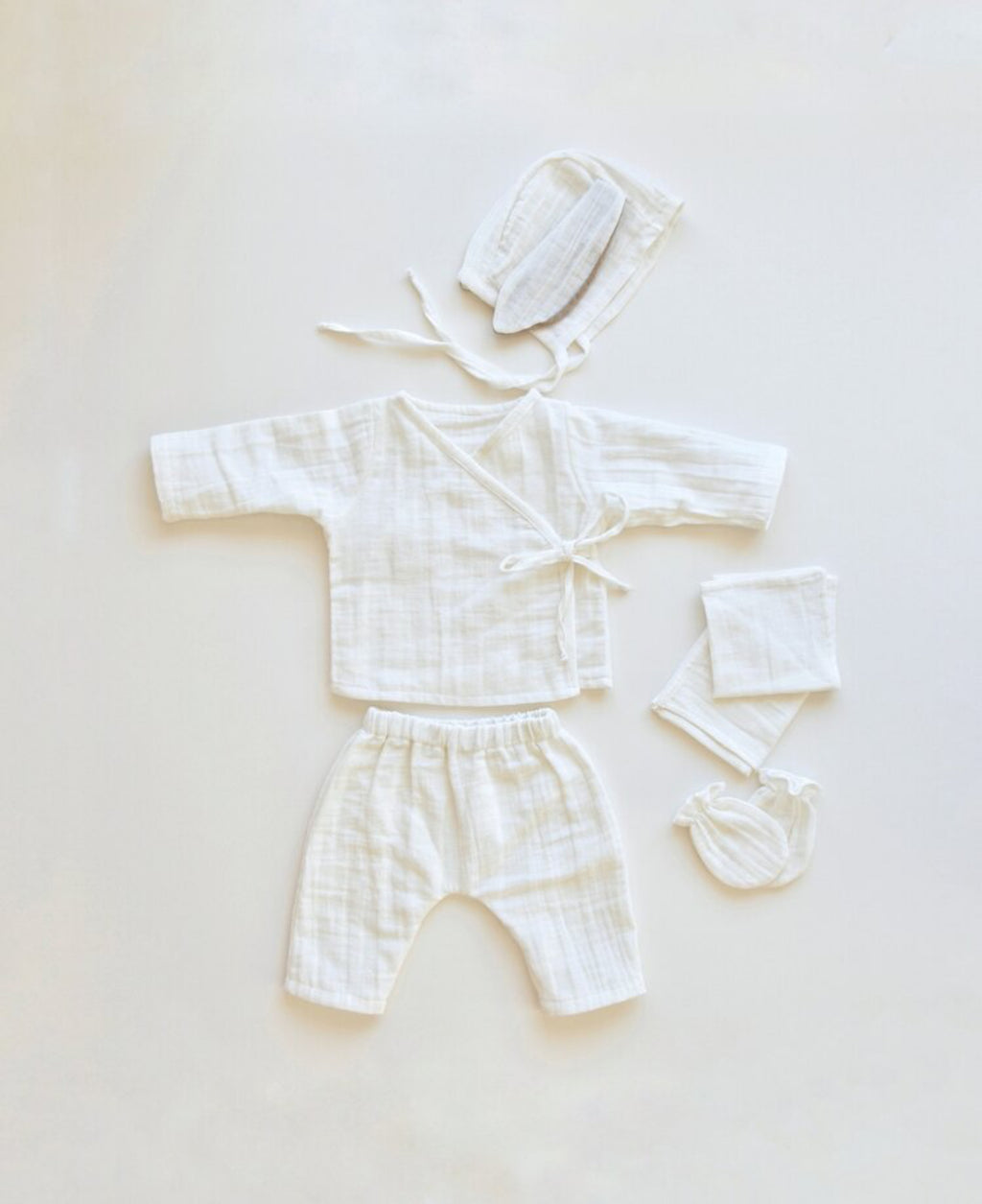 Muslin newborn set | Biologisch katoen | Bruine oortjes | 4-delig