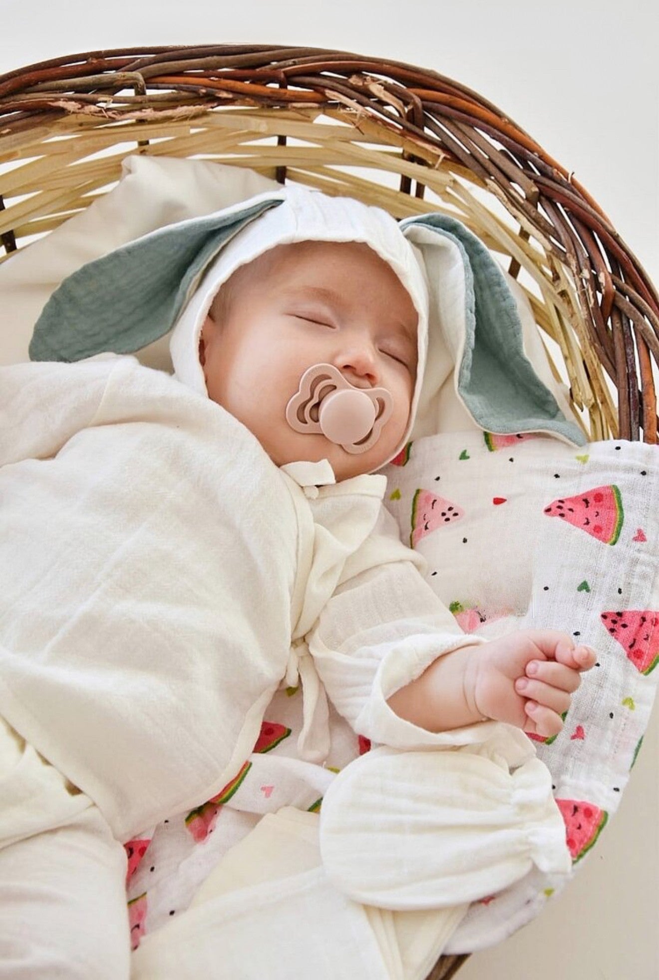 Muslin newborn set | Biologisch katoen | Blauwe oortjes | 4-delig