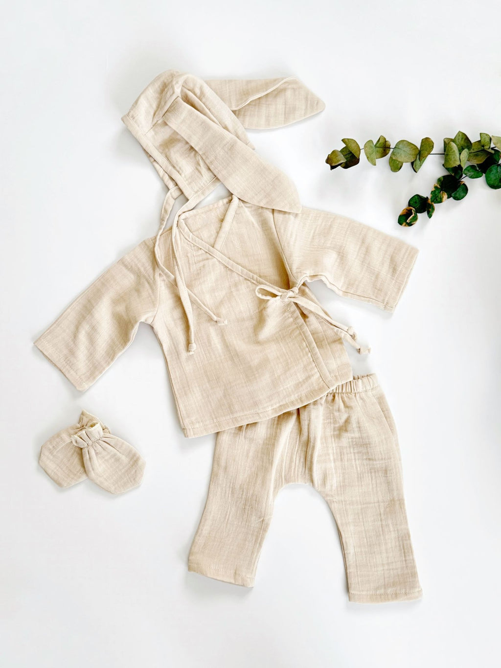 Muslin newborn set | Biologisch katoen | Beige | 4-delig
