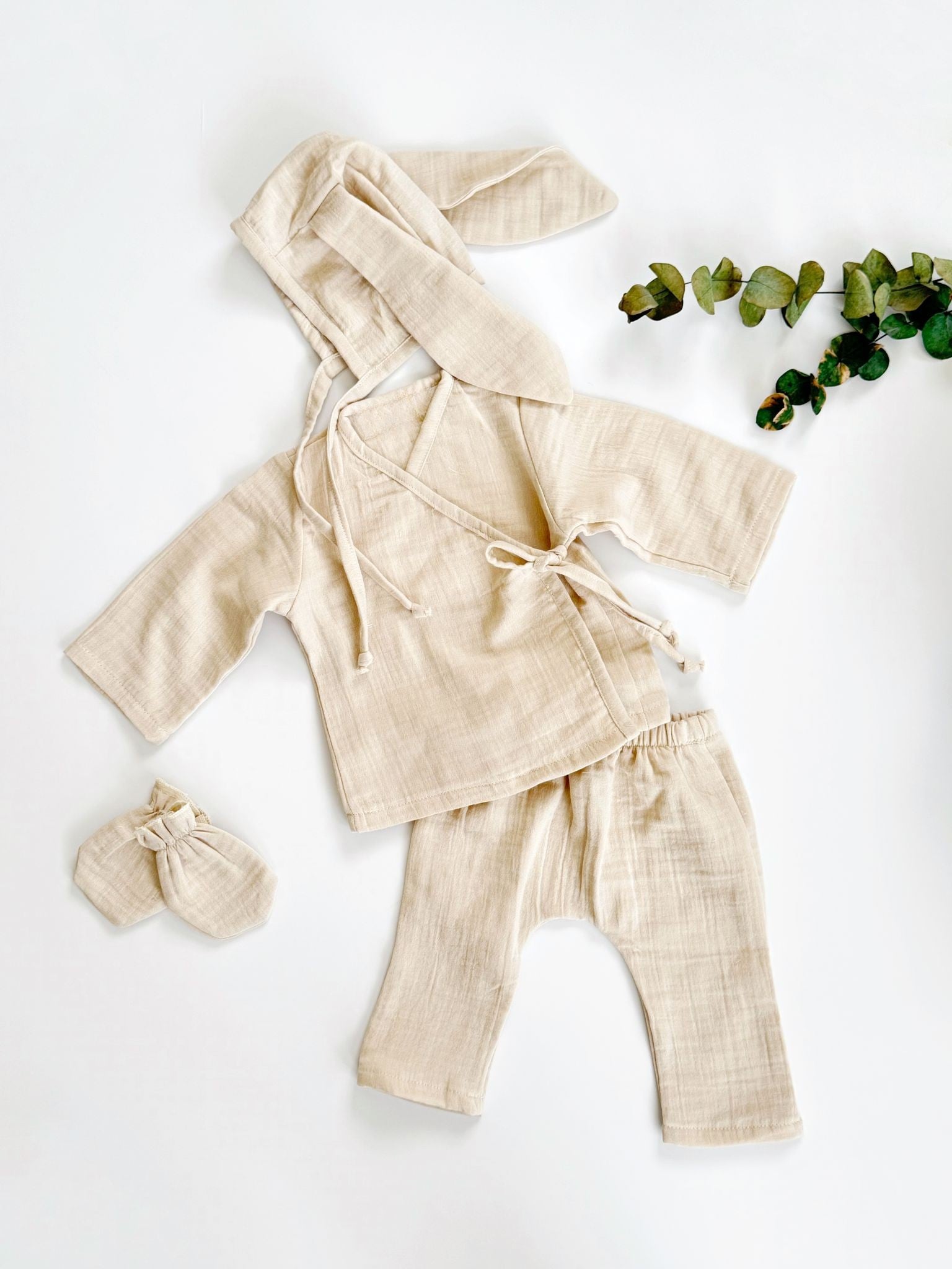 Muslin newborn set | Biologisch katoen | Beige | 4-delig
