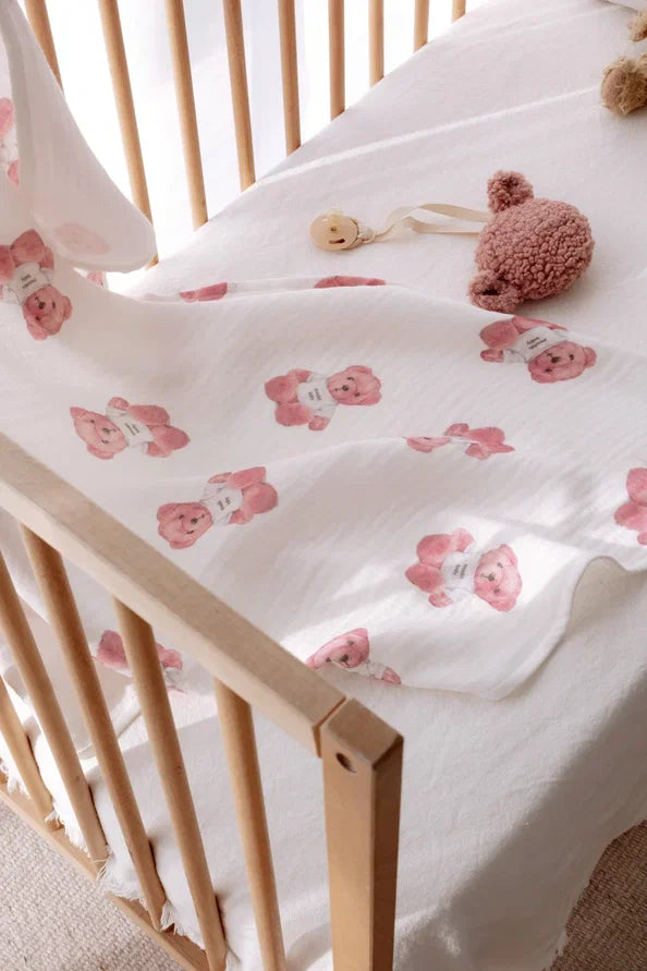 Hydrofiele doek | Biologisch katoen | 100x100 cm | Pink teddy