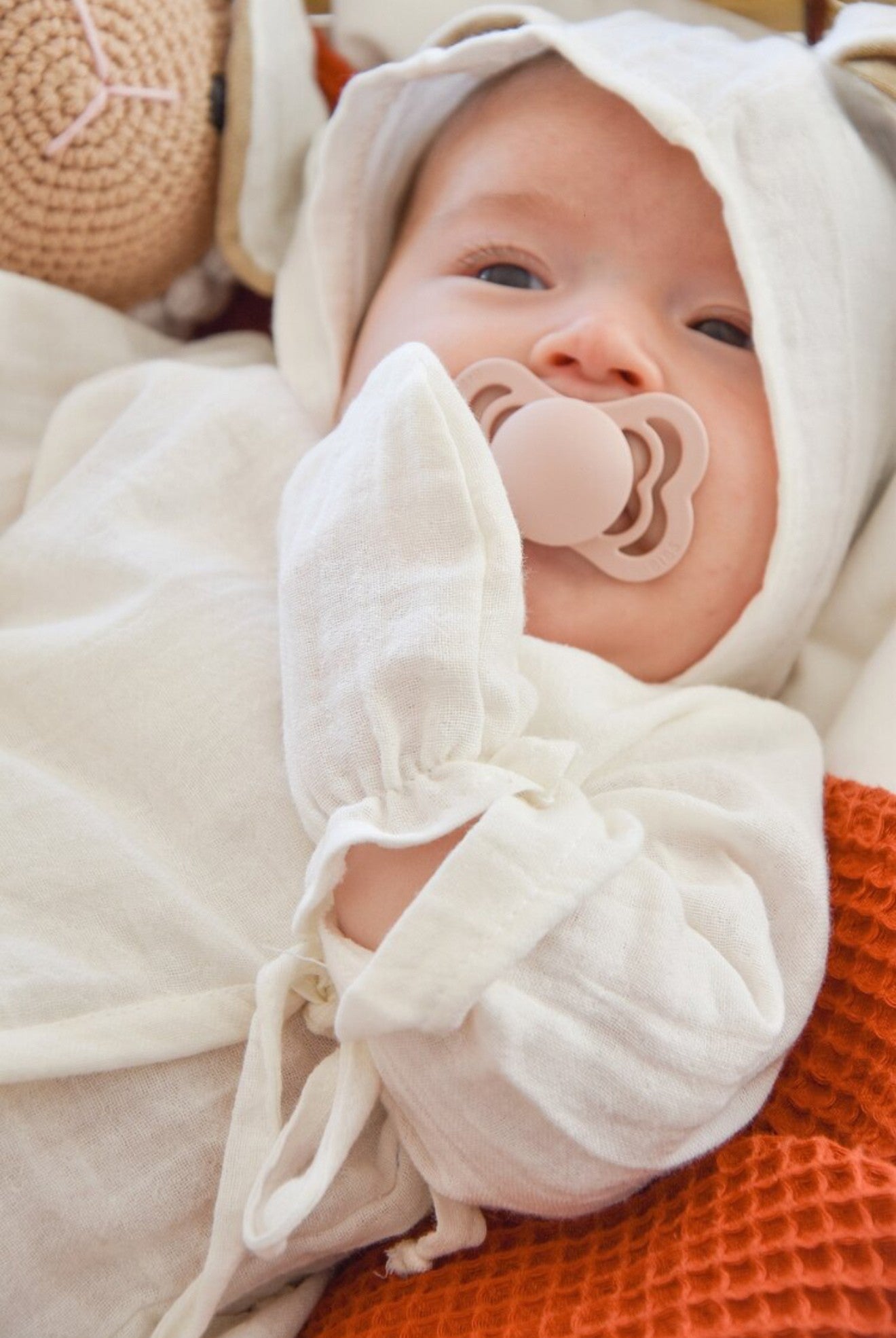 Muslin newborn set | Biologisch katoen | Bruine oortjes | 4-delig