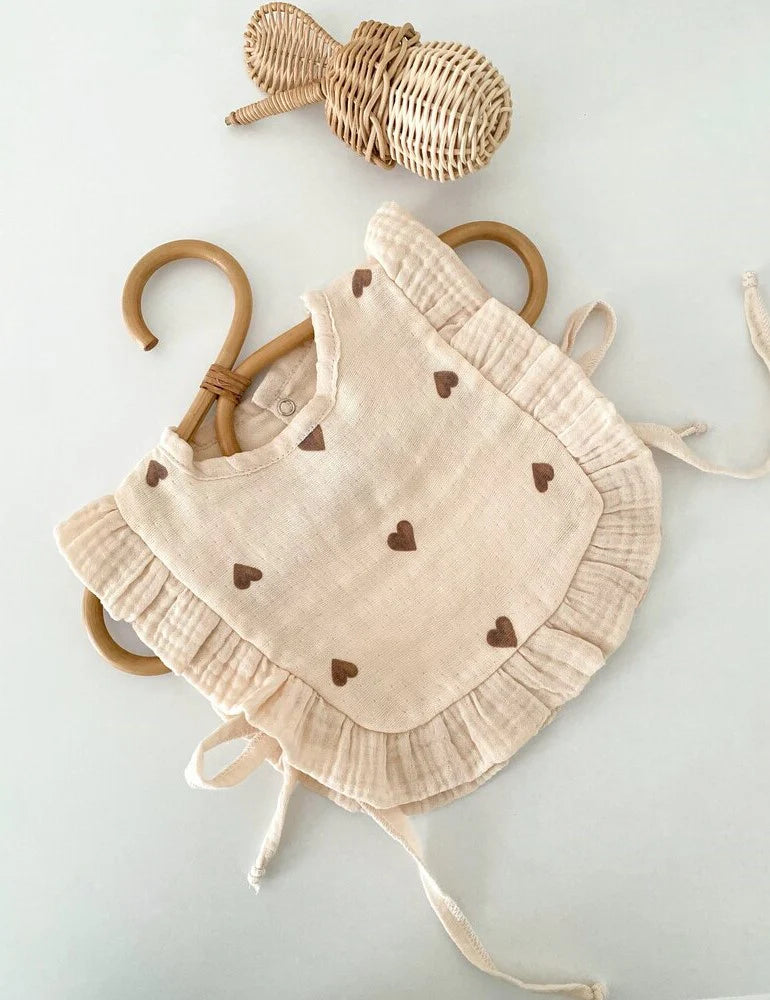 100% katoen mousseline schort | bruine hartjes